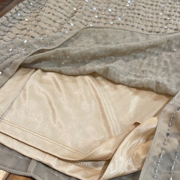 Aidan Mattox Mini Beaded Tan Gold Metallic Dress size 4 Holiday Christmas Party - Picture 15 of 16